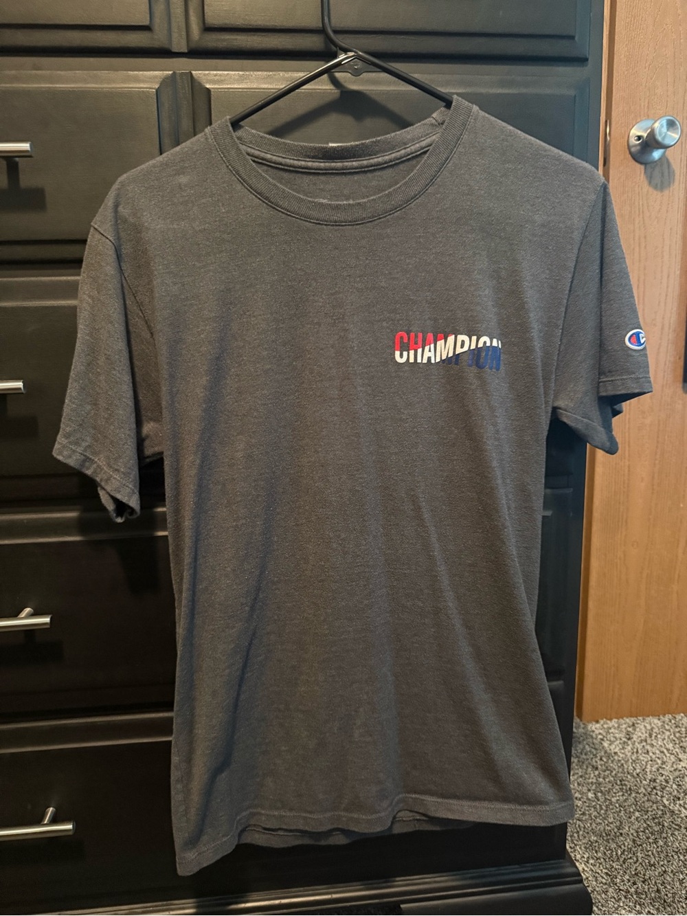 Champion Charcoal Short Sleeve Tee with Tricolor Logo